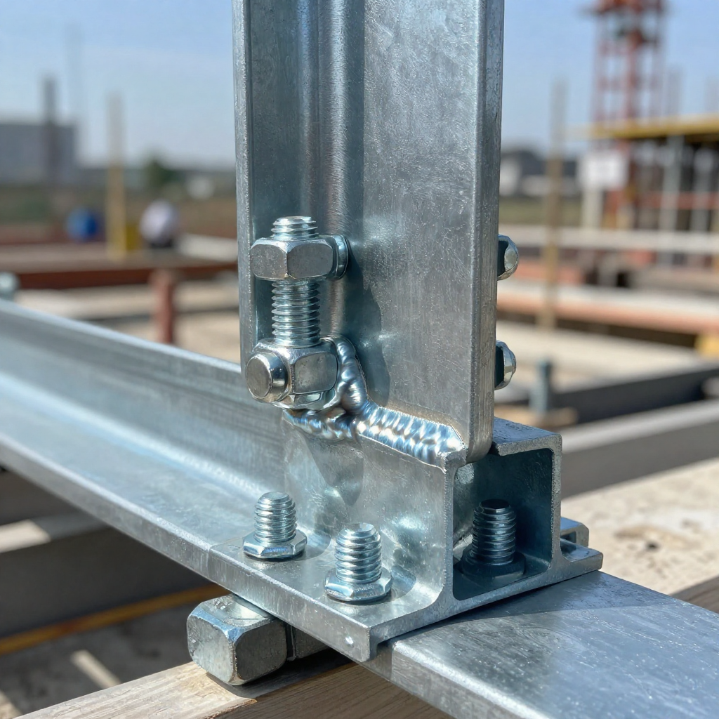 Precision-fabricated steel mezzanine beams staged for delivery from Redband Fabrication